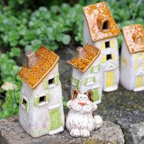 Itens Conjunto de 4 estatuetas decorativas de gatos em cerâmica, figuras divertidas de animais para decoração de sala de estar, 8 cm.