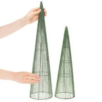 Itens Cones de metal para arranjos florais, verdes, 62 cm, 2 unidades.
