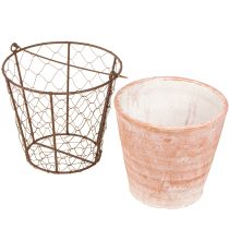 Itens Vaso de cerâmica com alça de cesta em metal marrom Ø18cm