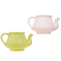 Itens Bule decorativo em cerâmica rosa verde 19,5×13,5×11cm 2 un