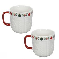 Itens Copo de Natal em cerâmica com padrão de malha e decoração festiva 9cm - vermelho-branco 2 unidades