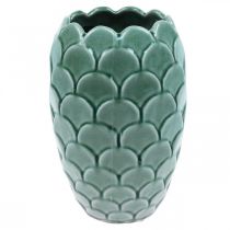 Vaso de flor de cerâmica vintage verde craquelado esmalte Ø15cm A22cm