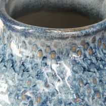 Itens Vaso de cerâmica esmaltado azul e branco efeito trançado H18,5cm