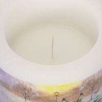 Itens Vela pilar com paisagem de inverno com motivo de burro e cachorro, 10 cm