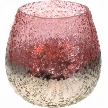 Lanterna de vidro, suporte de tealight, decoração de mesa, vidro de vela rosa / prata Ø15cm Alt.15cm