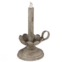 Itens Castiçal antigo com vela LED de metal com luz quente Alt.22cm