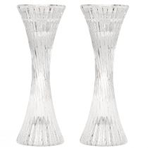 Itens Porta-velas de vidro transparente com ranhuras para velas H20cm 2 peças