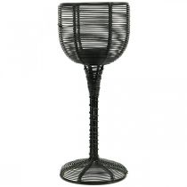 Castiçal copo de vinho decorativo em metal preto Ø13cm A31,5cm