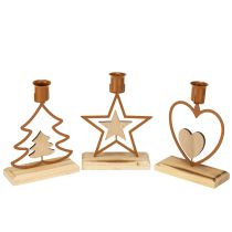 Itens Velas castiçal estrela coração abeto marrom H16.5cm sortidas 3 unidades