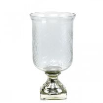 Lanterna de vidro com base efeito antigo prateado Ø17cm A31,5cm