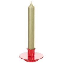 Itens Castiçais pequenos vermelhos para velas cônicas de 8 cm, conjunto com 3 peças.