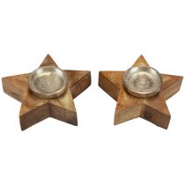 Castiçal de madeira porta-velas estrela 15x15x5cm 2 unidades