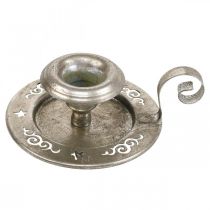 Itens Castiçal prato de vela de metal com alça prata Ø12cm