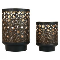 Castiçal em metal preto/estrelas douradas Alt.13,5cm/19cm conjunto de 2