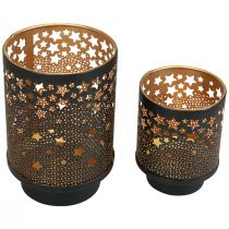 Castiçal em metal preto/estrelas douradas Alt.13,5cm/19cm conjunto de 2