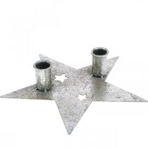 Decoração de vela estrela, decoração de metal, castiçal para 2 velas cônicas prata, aparência antiga 23cm × 22cm