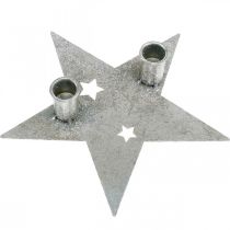 Itens Decoração de vela estrela, decoração de metal, castiçal para 2 velas cônicas prata, aparência antiga 23cm × 22cm