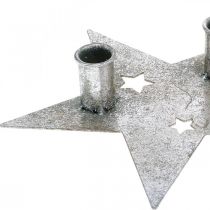 Itens Decoração de vela estrela, decoração de metal, castiçal para 2 velas cônicas prata, aparência antiga 23cm × 22cm