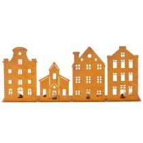 Itens Castiçal de Natal com luzes em formato de casinha, cor ferrugem, 52 x 12 cm