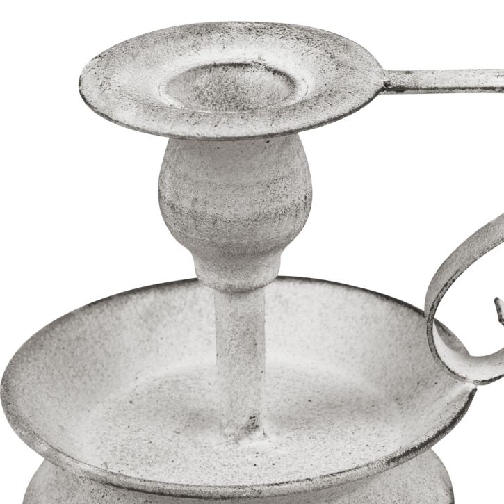 Itens Castiçal de metal com cabo branco cinza 12,5cm