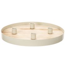 Itens Bandeja redonda de madeira para quatro velas finas, 30 cm