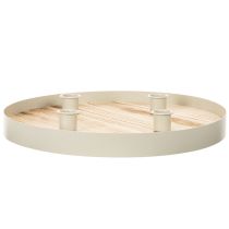 Itens Bandeja redonda de madeira para quatro velas finas, 30 cm