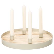 Itens Bandeja redonda de madeira para quatro velas finas, 30 cm