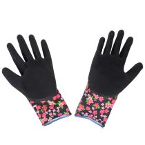 Itens Luvas de jardinagem Kixx, pretas com flores rosa, tamanho 8