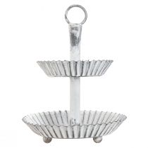 Itens Suporte de servir de metal branco estilo shabby chic com 2 níveis, 16,5 cm