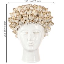 Itens Vaso de Cerâmica com Rosas Branco Castanho Ø19cm H2.5cm