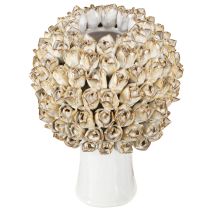 Itens Vaso de Cerâmica com Rosas Branco Castanho Ø19cm H2.5cm