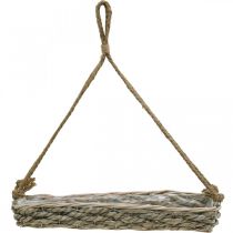 Itens Cesto suspenso, floreira, vaso de plantas trançado, cores naturais, acabamento branco lavado, 43,5 cm de comprimento