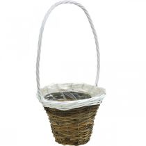 Cesta de alça, cesta natural para plantio, cesta de flores redonda natural, branco H49cm Ø23,5cm