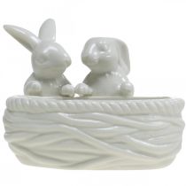 Itens Coelhos com ninho, decoração de mesa, ninho de Páscoa, decoração em porcelana, tigela decorativa branca L15cm A11cm