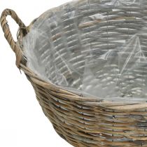 Itens Cesto com asas, recipiente em madeira entrançada, taça para plantas natural, lavada a branco A18,5cm Ø51cm