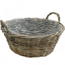 Cesto com asas, floreira, concha de vime natural, branco lavado A15cm Ø35cm