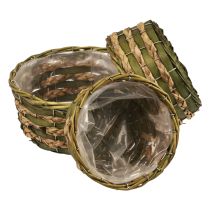 Cesto redondo para plantas cesto trançado madeira verde Ø26/21/18cm conjunto de 3