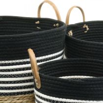 Itens Conjunto de 3 cestos de arrumação com pegas, cesto para plantas e recipiente de arrumação, preto e branco, acabamento natural, empilháveis, Ø32/28/23cm, A30/25/19cm