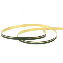 Itens Fita ondulada para presente verde com listras douradas 10mm 250m