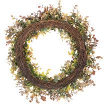 Itens Coroa artificial de eucalipto, decoração de outono, redonda, 45 cm
