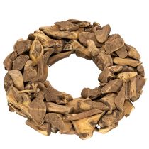 Itens Guirlanda decorativa feita de peças de madeira natural, redonda, 35 cm
