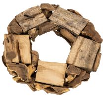 Itens Guirlanda decorativa feita de peças de madeira natural, redonda, 35 cm