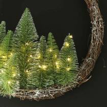 Coroa de Natal com árvore e LED Ø48cm verde nevado, castanho
