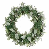 Itens Grinalda decorativa de eucalipto e cones artificiais Ø45cm verde, branco