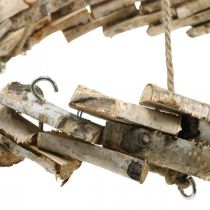 Coroa de madeira para pendurar com gancho bétula natural Ø35cm