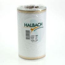 Itens Fita branca moiré para guirlanda com borda de pérolas douradas, 175 mm - Fita elegante para decoração e arranjos florais.