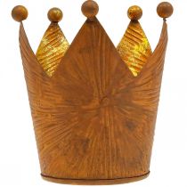 Itens Suporte de luz de chá coroa decoração de metal com aparência de ouro ferrugem H11cm