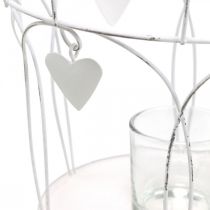 Coroa com decoração de coração, suporte para vela, branco chique shabby chic Ø19cm A28,5cm