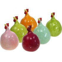 Frango Decorativo Cerâmica, Frango Engraçado Decoração de Páscoa H10,5cm Variado 6pcs