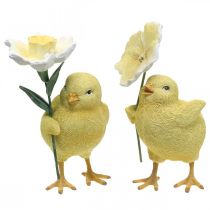 Pintinhos Felizes da Páscoa, pintinhos com flores, enfeites de mesa de Páscoa, pintinhos decorativos A11/11,5cm, conjunto de 2